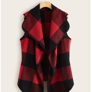 Waterfall Hem Red Plaid Vest